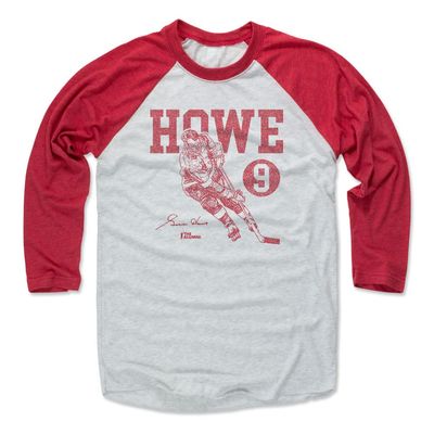 500 LEVEL Gordie Howe 3/4 Sleeve T-Shirt (Baseball Tee, XXX-Large, Red/Ash) - Gordie Howe Detroit Vinatge