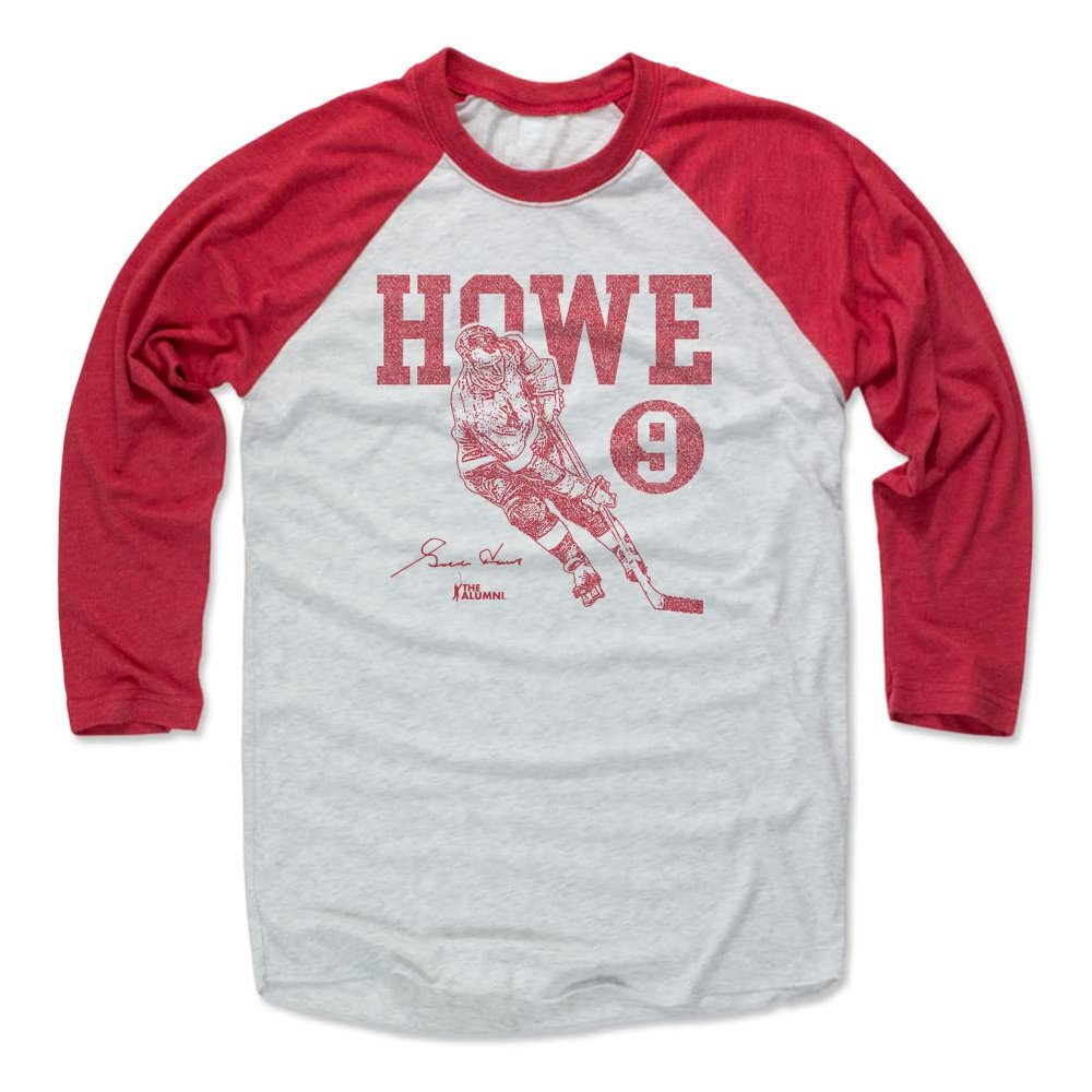 500 LEVEL Gordie Howe 3/4 Sleeve T-Shirt (Baseball Tee, XXX-Large, Red/Ash) - Gordie Howe Detroit Vinatge