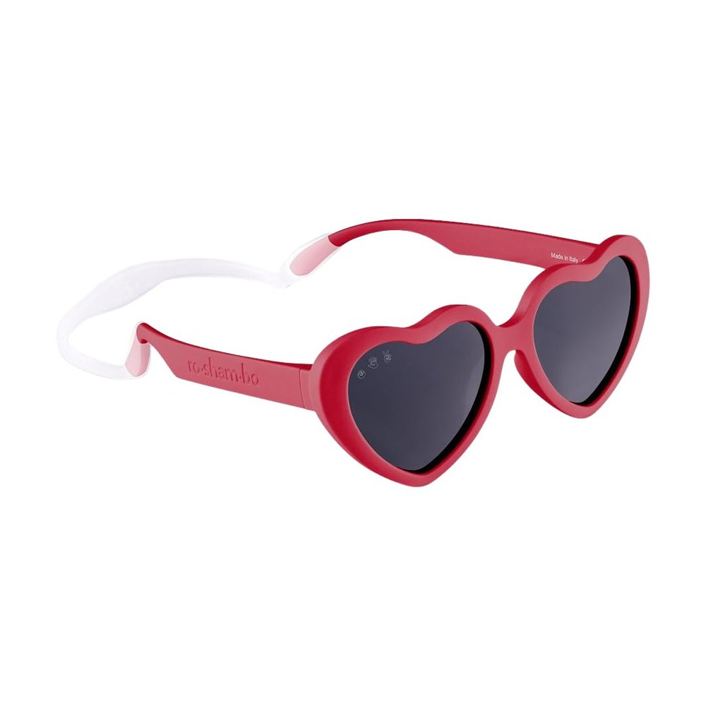 ROSHAMBO Buffy Heart Sunglasses for Babies 0-2 Years - Unbreakable Italian Made Baby Eyewear with Strap - BPA-Free Polarized UV Protection