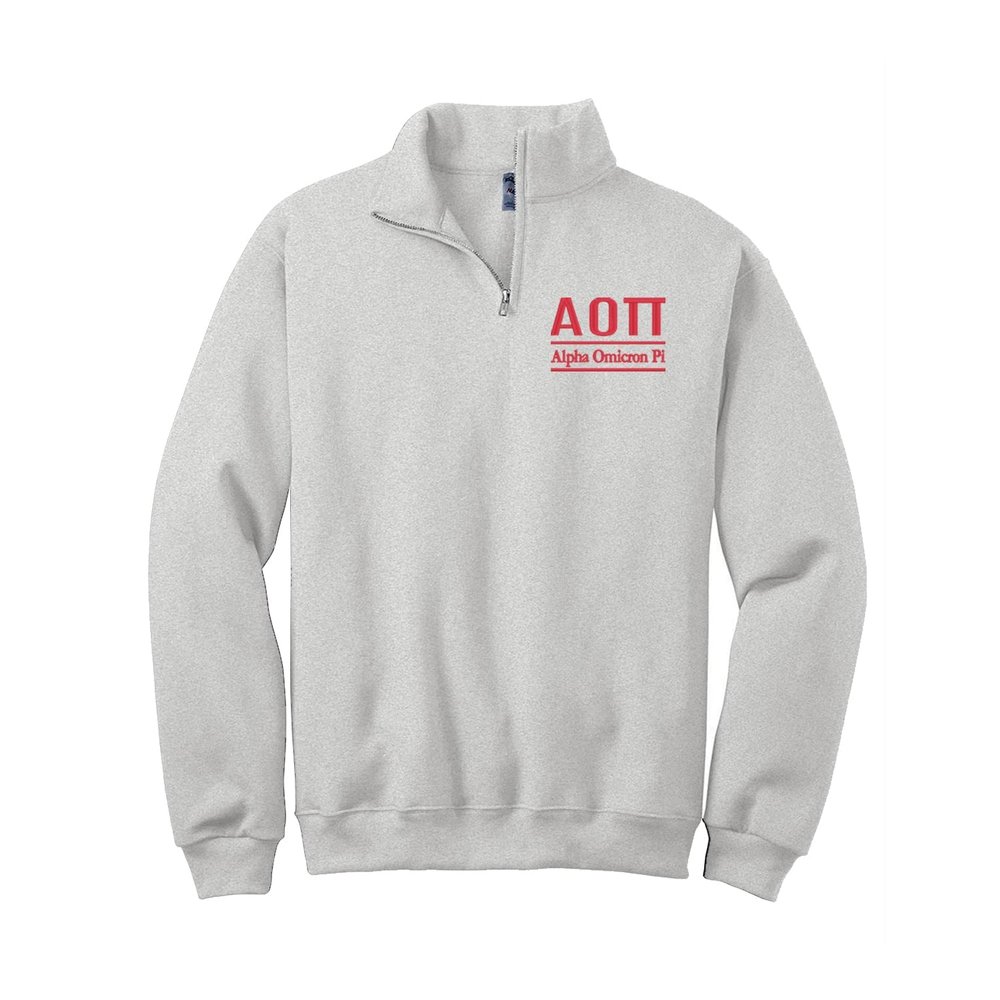 Alpha Omicron Pi Sorority Quarter Zip Sweatshirt - AOPi Cadet Collar Pullover Sweater - AOP Apparel (as1, alpha, l, regular, regular, Ash)