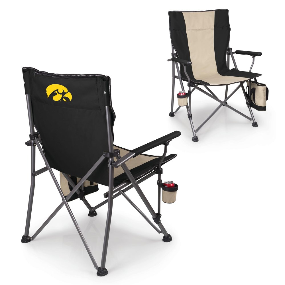 Picnic TIME NCAA Iowa Hawkeyes Big Bear XXL Camp Chair with Cooler, Heavy Duty Beach Chair, 500 lb Capacity Camping Chair with Carry Bag, (Black)