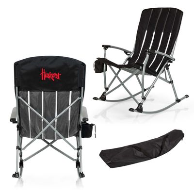 Picnic TIME NCAA Nebraska Cornhuskers Outdoor Rocking Camp Chair, XL Heavy Duty Camping Chair for Adults, (Black)