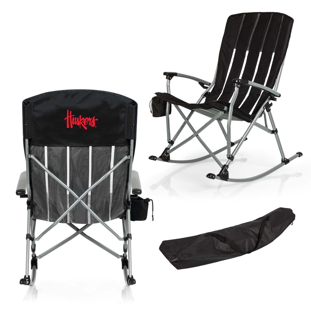 Picnic TIME NCAA Nebraska Cornhuskers Outdoor Rocking Camp Chair, XL Heavy Duty Camping Chair for Adults, (Black)