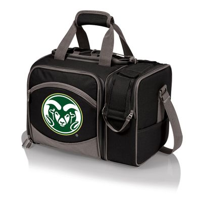PICNIC TIME NCAA Colorado State Rams Malibu Cooler Picnic Basket, Insulated Cooler Tote with Picnic Set, (Black with Gray Accents)