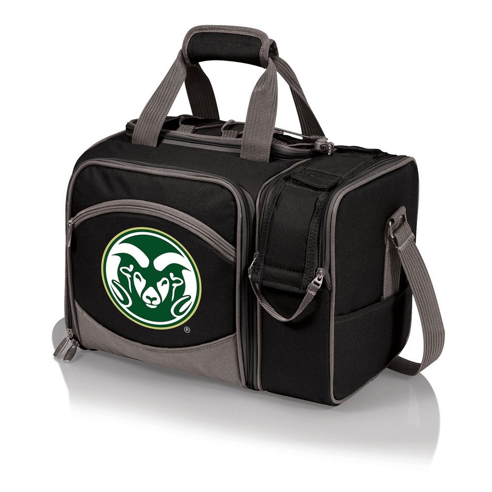 PICNIC TIME NCAA Colorado State Rams Malibu Cooler Picnic Basket, Insulated Cooler Tote with Picnic Set, (Black with Gray Accents)