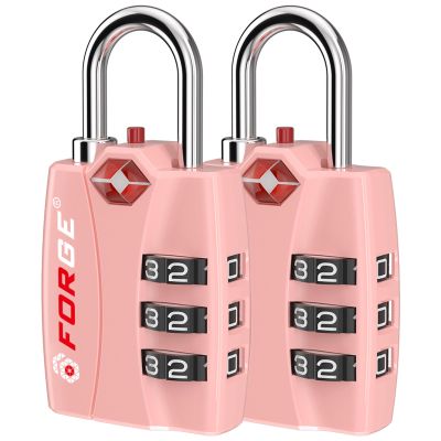 Forge Open Alert TSA Approved Luggage Locks - 3 Digit Combination, Easy Read Dials, Zinc Alloy Body - Ideal Travel Lock for Luggage, Suitcases, Bags & Toolboxes. Pink 2 Locks.