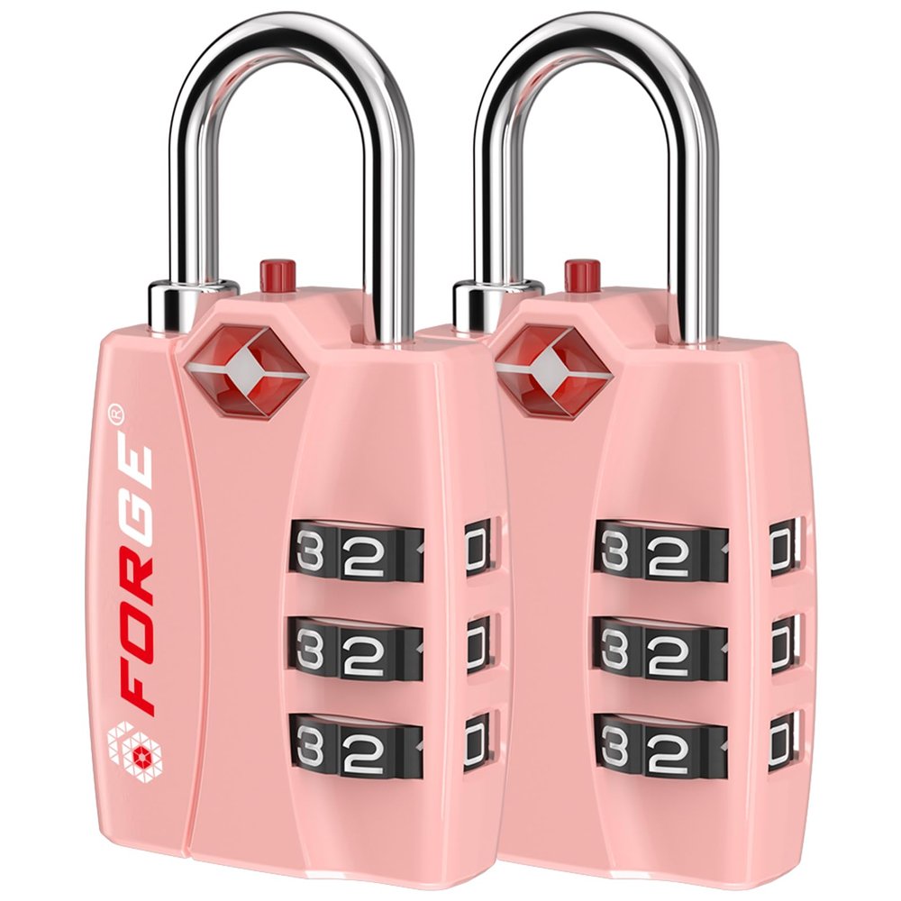 Forge Open Alert TSA Approved Luggage Locks - 3 Digit Combination, Easy Read Dials, Zinc Alloy Body - Ideal Travel Lock for Luggage, Suitcases, Bags & Toolboxes. Pink 2 Locks.