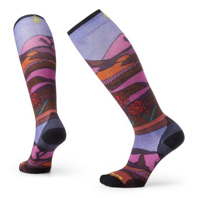 Smartwool Women's Ski Zero Cushion Floral Field Print Over The Calf Socks Picante L