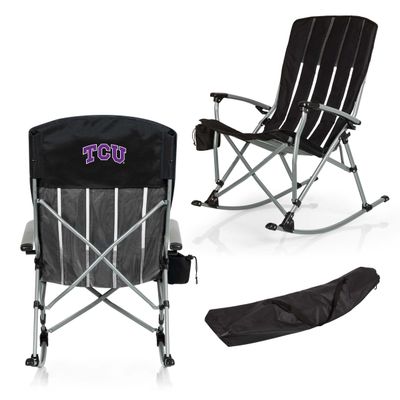 Picnic TIME NCAA TCU Horned Frogs Outdoor Rocking Camp Chair, XL Heavy Duty Camping Chair for Adults, (Black)