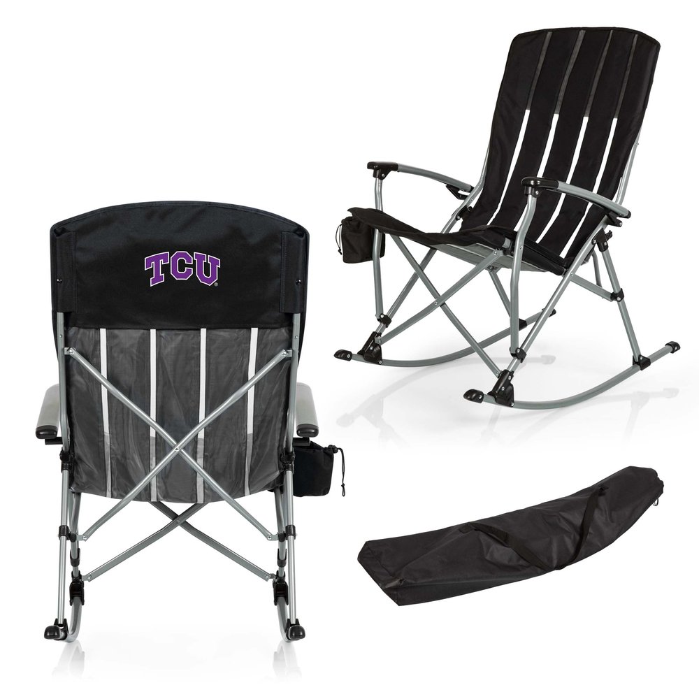 Picnic TIME NCAA TCU Horned Frogs Outdoor Rocking Camp Chair, XL Heavy Duty Camping Chair for Adults, (Black)