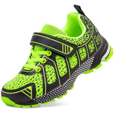 VFGNP Boys Sneakers, Kids Tennis Running Shoes, Lightweight Breathable Sport Athletic Shoe Black Green 13