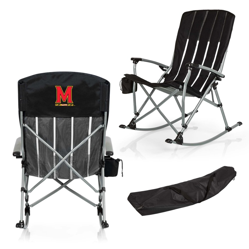 Picnic TIME NCAA Maryland Terrapins Outdoor Rocking Camp Chair, XL Heavy Duty Camping Chair for Adults, (Black)