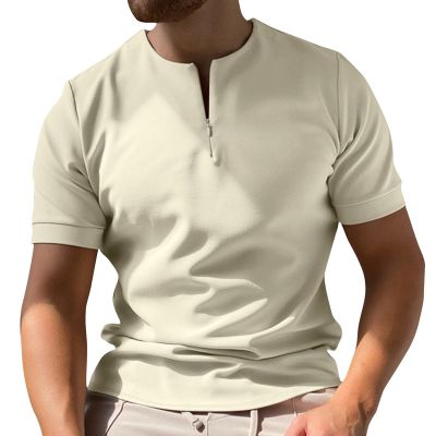 Men's Classic Short Sleeve Polo Shirt Zip Up Big&Tall Casual Summer Slim Fit T-Shirts Striped Graphic Printed Beach Tees Tops