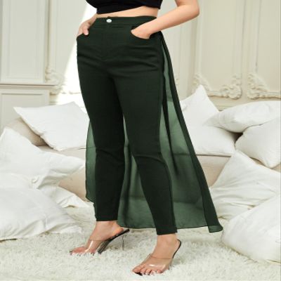 Pants for Women - Zipper Fly Skinny Pants with Skirt (Color : Army Green, Size : X-Small)