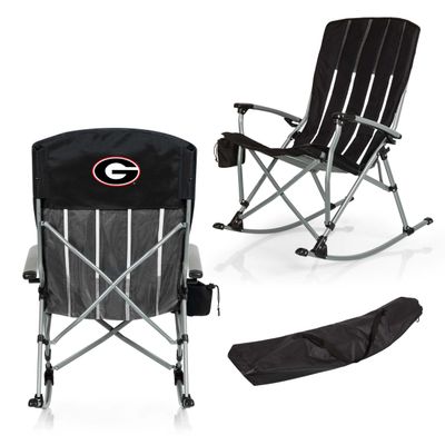 Picnic TIME NCAA Georgia Bulldogs Outdoor Rocking Camp Chair, XL Heavy Duty Camping Chair for Adults, (Black)