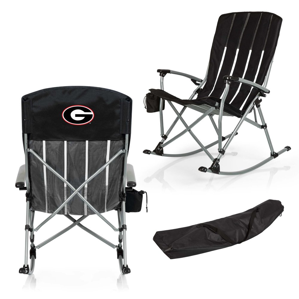 Picnic TIME NCAA Georgia Bulldogs Outdoor Rocking Camp Chair, XL Heavy Duty Camping Chair for Adults, (Black)