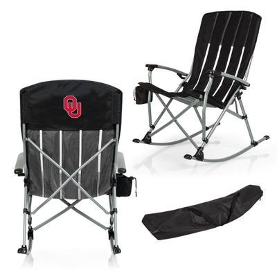 Picnic TIME NCAA Oklahoma Sooners Outdoor Rocking Camp Chair, XL Heavy Duty Camping Chair for Adults, (Black)
