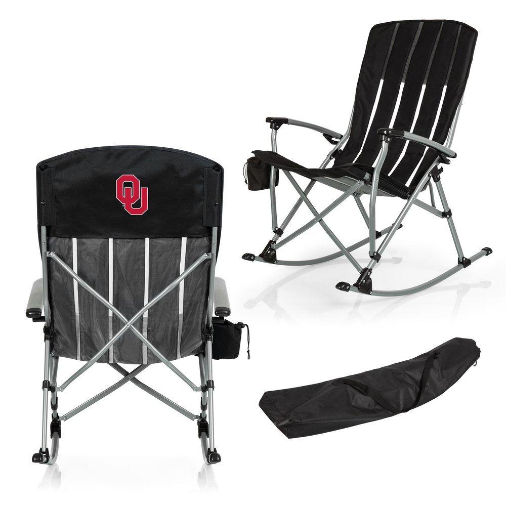 Picnic TIME NCAA Oklahoma Sooners Outdoor Rocking Camp Chair, XL Heavy Duty Camping Chair for Adults, (Black)