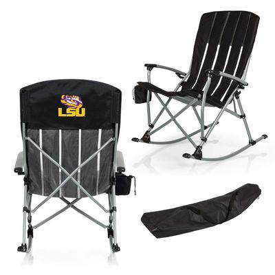 Picnic TIME NCAA LSU Tigers Outdoor Rocking Camp Chair, XL Heavy Duty Camping Chair for Adults, (Black)