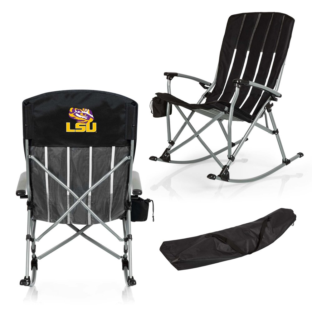Picnic TIME NCAA LSU Tigers Outdoor Rocking Camp Chair, XL Heavy Duty Camping Chair for Adults, (Black)