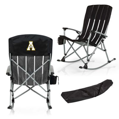Picnic TIME NCAA App State Mountaineers Outdoor Rocking Camp Chair, XL Heavy Duty Camping Chair for Adults, (Black)