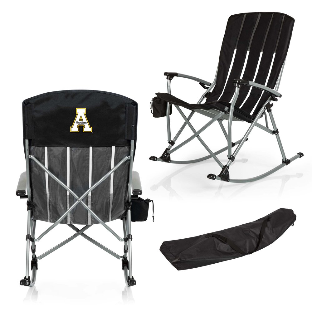 Picnic TIME NCAA App State Mountaineers Outdoor Rocking Camp Chair, XL Heavy Duty Camping Chair for Adults, (Black)