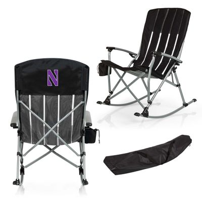 Picnic TIME NCAA Northwestern Wildcats Outdoor Rocking Camp Chair, XL Heavy Duty Camping Chair for Adults, (Black)