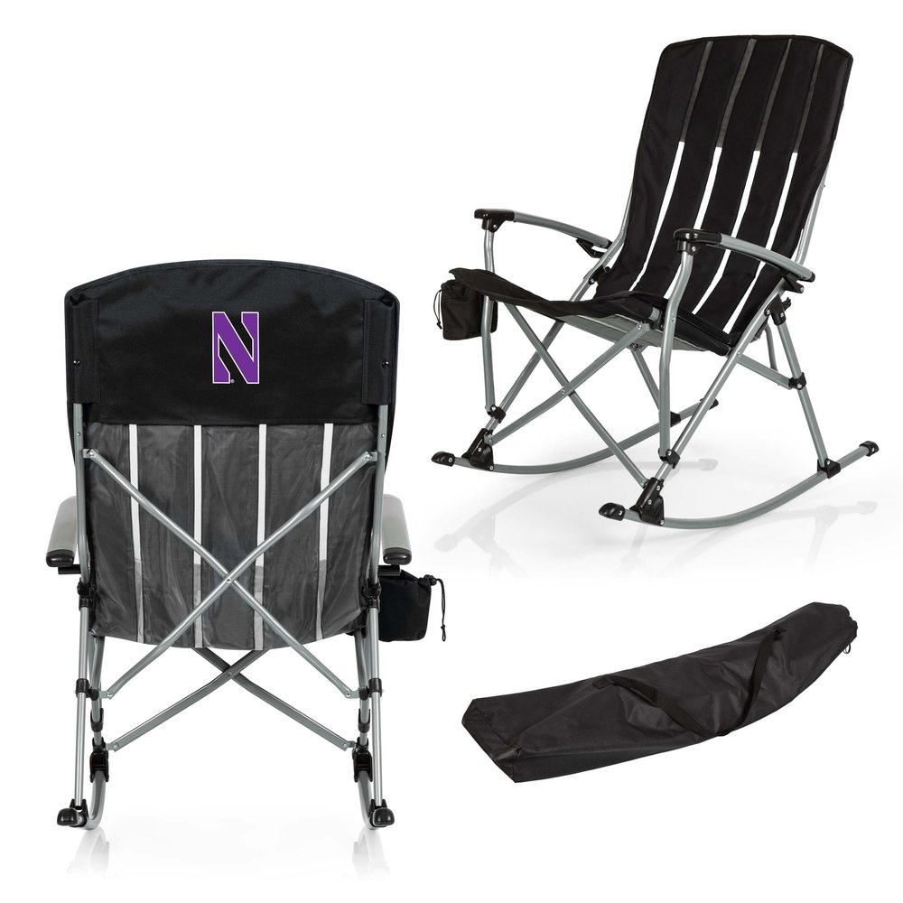 Picnic TIME NCAA Northwestern Wildcats Outdoor Rocking Camp Chair, XL Heavy Duty Camping Chair for Adults, (Black)