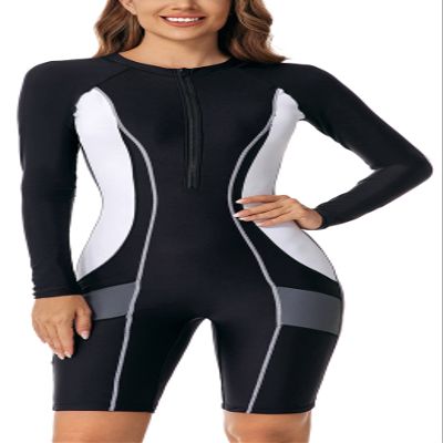 FEOYA Women's Rashguard Long Sleeve UV Protection One Piece Surfing Suit Boyleg Shorty Swimsuit for Diving Canoeing Kayaking Snorkeling