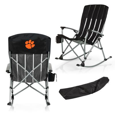 Picnic TIME NCAA Clemson Tigers Outdoor Rocking Camp Chair, XL Heavy Duty Camping Chair for Adults, (Black)