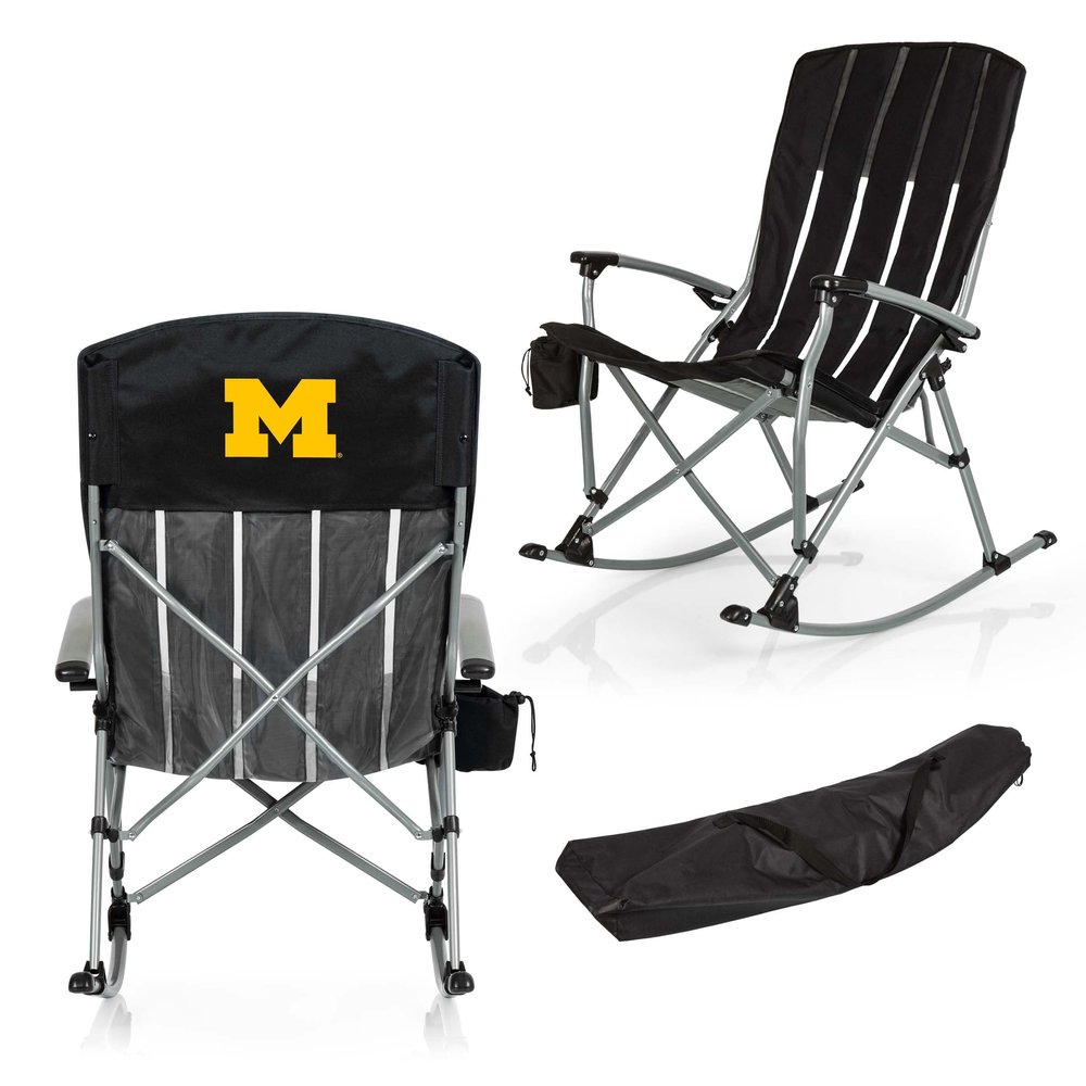 Picnic TIME NCAA Michigan Wolverines Outdoor Rocking Camp Chair, XL Heavy Duty Camping Chair for Adults, (Black)