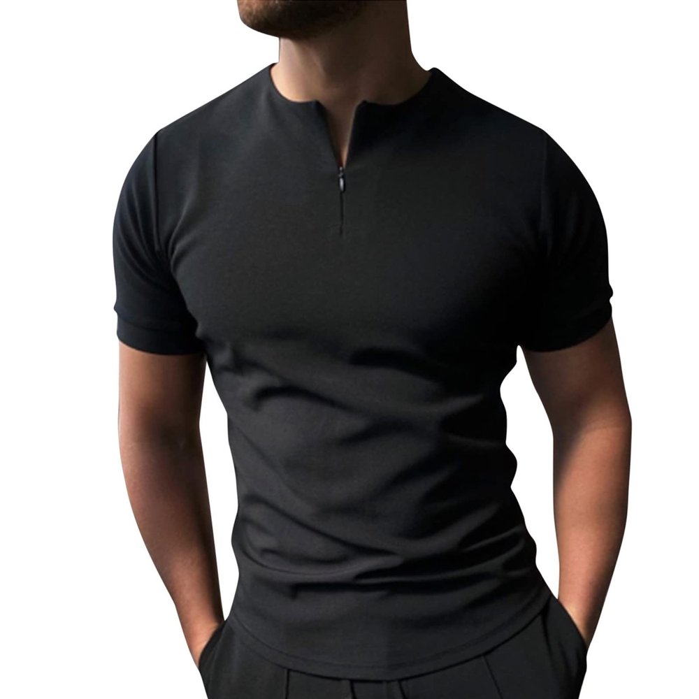 Men's Classic Short Sleeve Polo Shirt Zip Up Big&Tall Casual Summer Slim Fit T-Shirts Striped Graphic Printed Beach Tees Tops