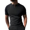 Men's Classic Short Sleeve Polo Shirt Zip Up Big&Tall Casual Summer Slim Fit T-Shirts Striped Graphic Printed Beach Tees Tops view 1