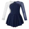 CHICTRY Girls Long Sleeve Sparkly Faux Diamonds Figure Ice Skating Ballet Contemporary Dance Dress Navy Blue 6 Years view 3