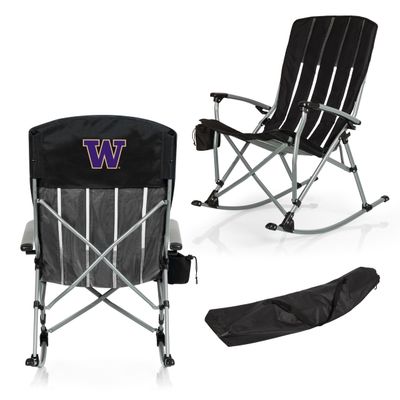Picnic TIME NCAA Washington Huskies Outdoor Rocking Camp Chair, XL Heavy Duty Camping Chair for Adults, (Black)
