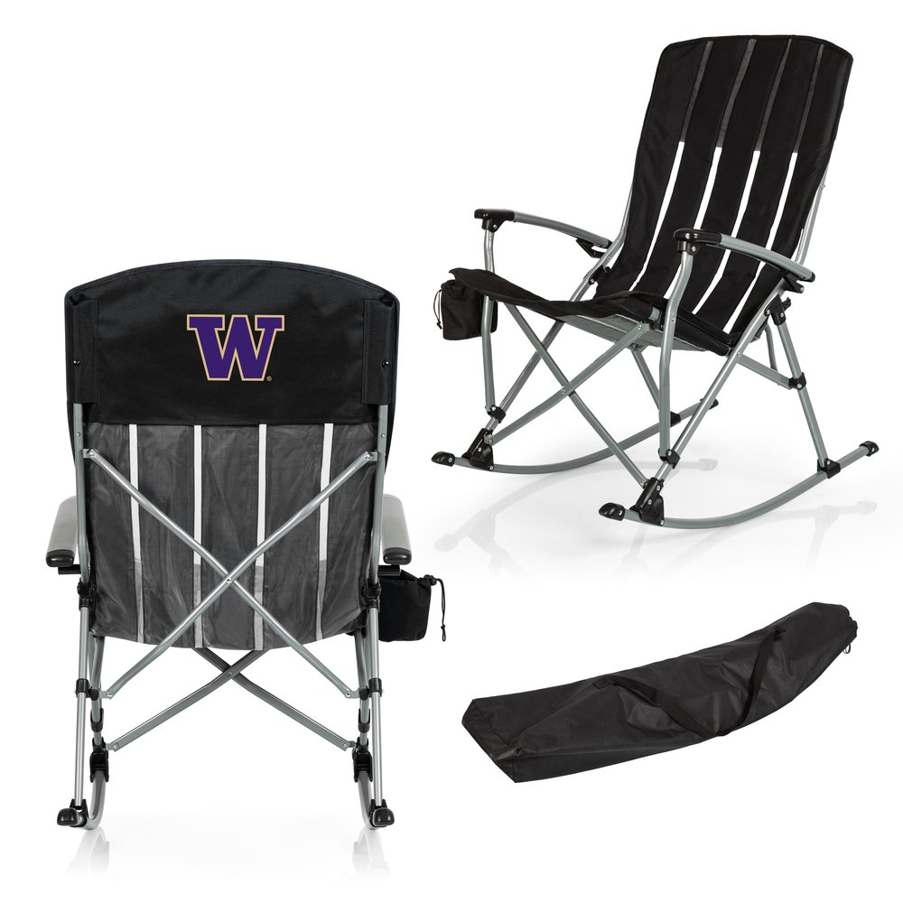 Picnic TIME NCAA Washington Huskies Outdoor Rocking Camp Chair, XL Heavy Duty Camping Chair for Adults, (Black)