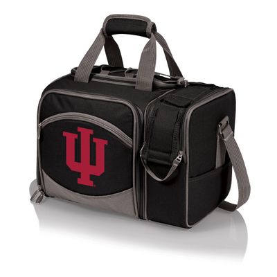 PICNIC TIME NCAA Indiana Hoosiers Malibu Cooler Picnic Basket, Insulated Cooler Tote with Picnic Set, (Black with Gray Accents)