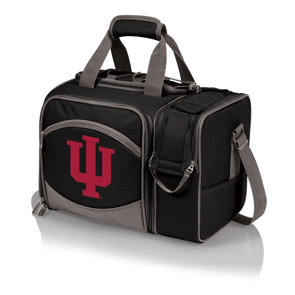 PICNIC TIME NCAA Indiana Hoosiers Malibu Cooler Picnic Basket, Insulated Cooler Tote with Picnic Set, (Black with Gray Accents)