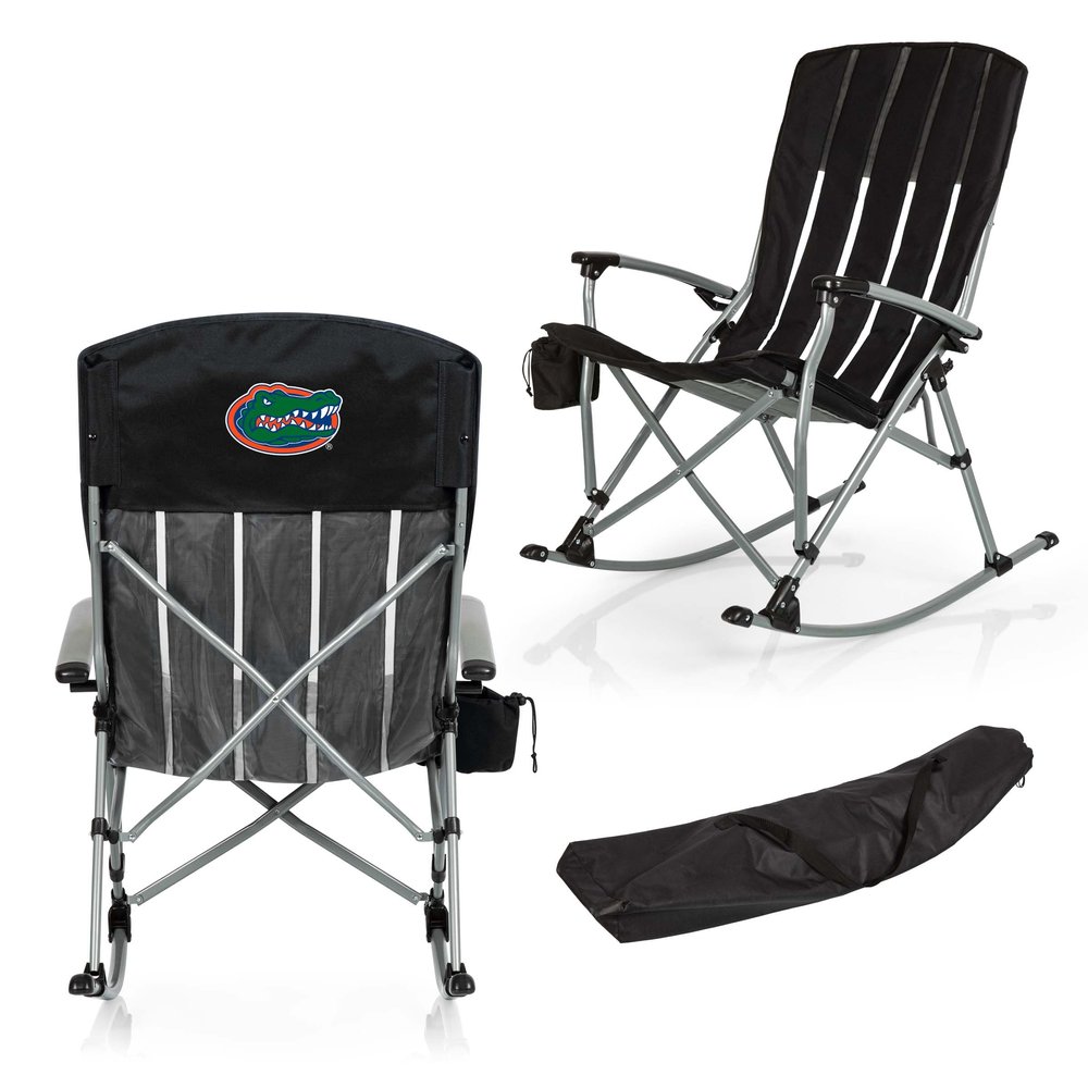 Picnic TIME NCAA Florida Gators Outdoor Rocking Camp Chair, XL Heavy Duty Camping Chair for Adults, (Black)