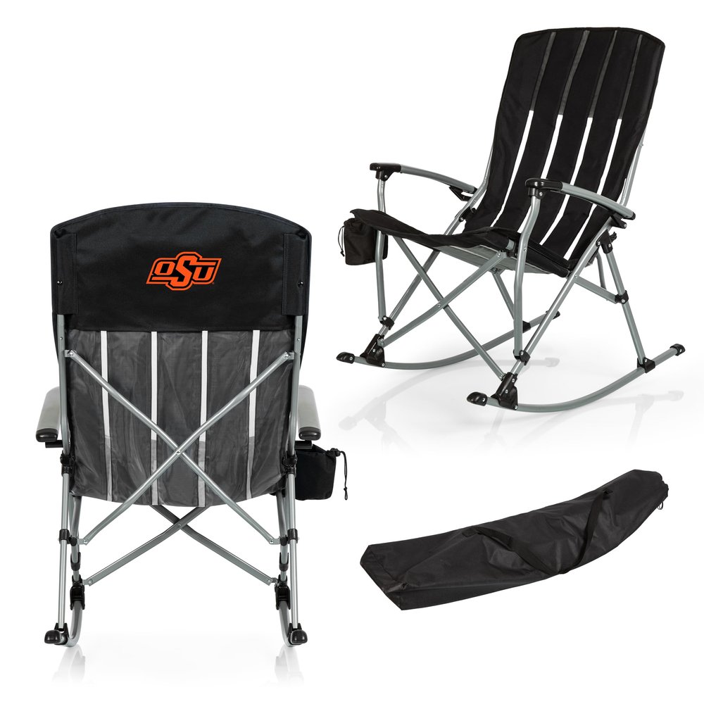 Picnic TIME NCAA Oklahoma State Cowboys Outdoor Rocking Camp Chair, XL Heavy Duty Camping Chair for Adults, (Black)