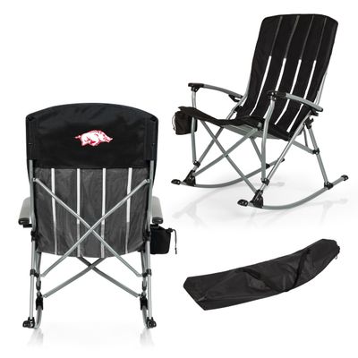 Picnic TIME NCAA Arkansas Razorbacks Outdoor Rocking Camp Chair, XL Heavy Duty Camping Chair for Adults, (Black)