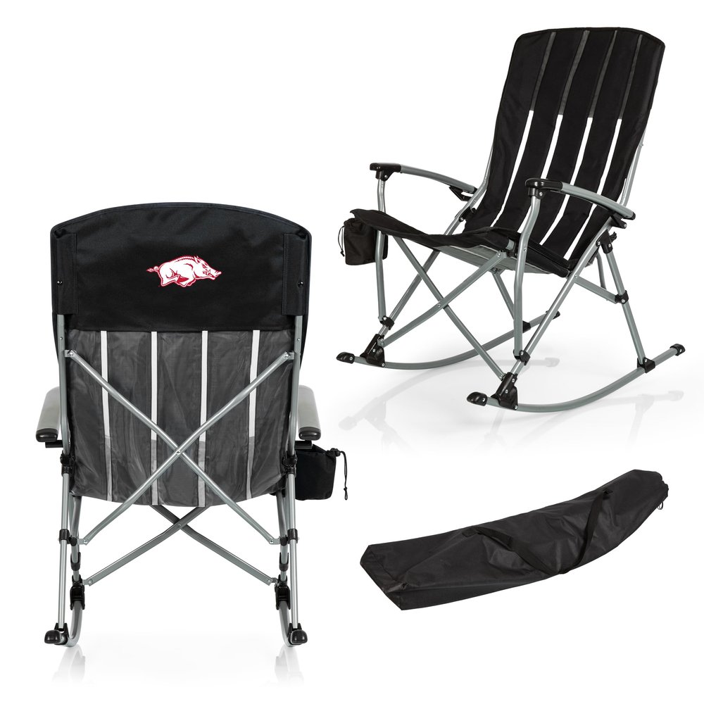 Picnic TIME NCAA Arkansas Razorbacks Outdoor Rocking Camp Chair, XL Heavy Duty Camping Chair for Adults, (Black)