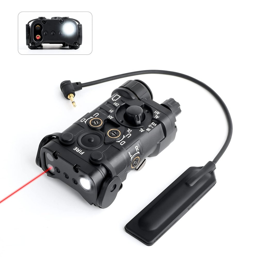 NOBUHIRO Upgrade Metal Airsoft PEQ Box Tactical Aiming Laser Sight, 10 Modes with Red Laser+White Light+IR Laser for Strobe/Constant/Momentary Functions, Fit for AEG GBB CQB Picatinny Rail (Black)