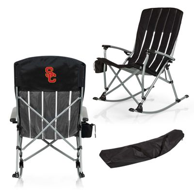 Picnic TIME NCAA USC Trojans Outdoor Rocking Camp Chair, XL Heavy Duty Camping Chair for Adults, (Black)