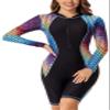 Women's Boyleg Dive Skin Rash Guard One Piece Long Sleeve Surf Suit Zip Front Patchwork Swimsuit Knee Length Wetsuit view 1