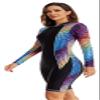 Women's Boyleg Dive Skin Rash Guard One Piece Long Sleeve Surf Suit Zip Front Patchwork Swimsuit Knee Length Wetsuit view 3