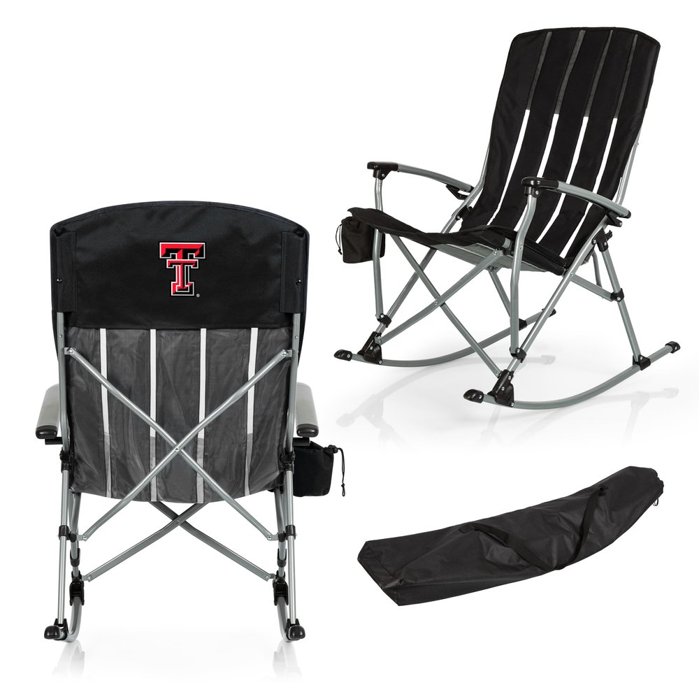Picnic TIME NCAA Texas Tech Red Raiders Outdoor Rocking Camp Chair, XL Heavy Duty Camping Chair for Adults, (Black)