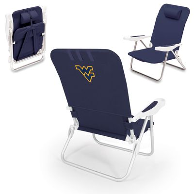PICNIC TIME NCAA Rhode Island Rams Monaco Reclining Backpack Beach Chair, Outdoor Folding Lounge Chair, Lightweight Low Chair, (Navy Blue)