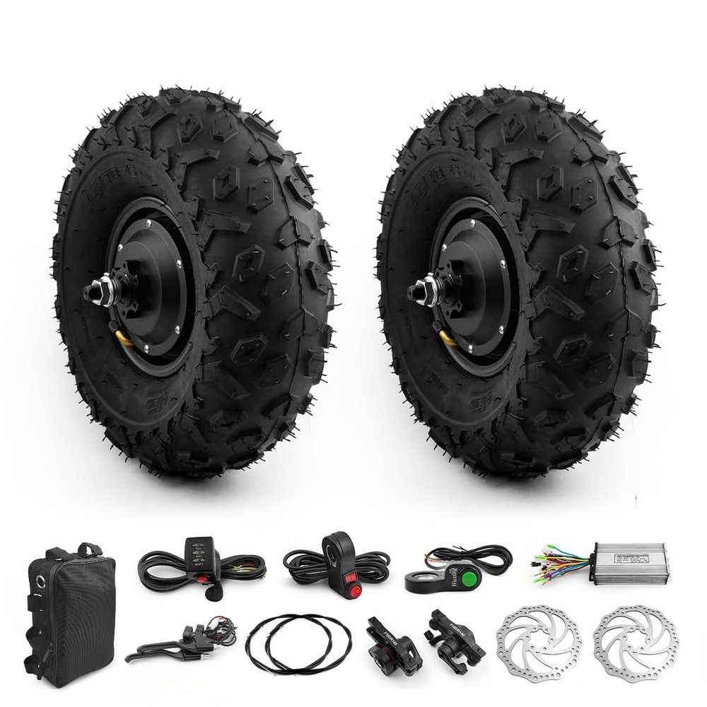 DIY Dual Drive 36V 350W Trolley Flat cart brushless Gear hub Motor 14.5 inch Off-road wheel with disc brake set (48V350W)