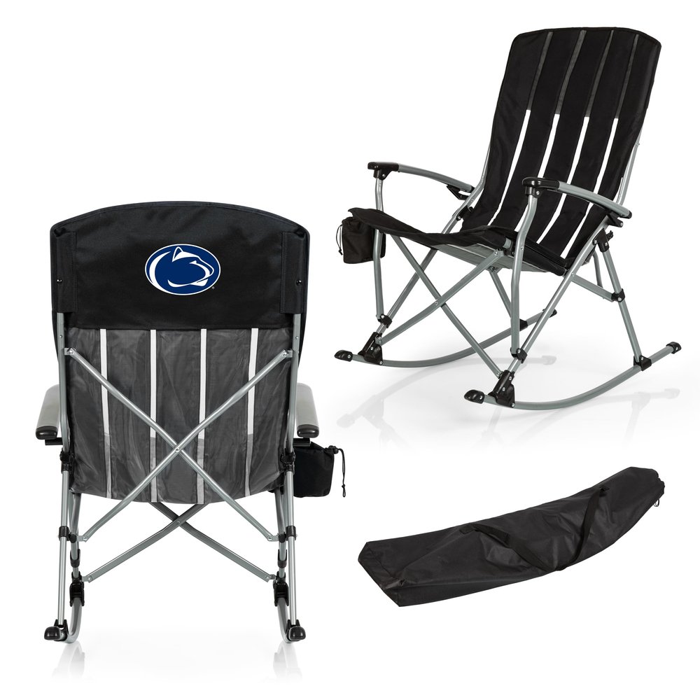 Picnic TIME NCAA Penn State Nittany Lions Outdoor Rocking Camp Chair, XL Heavy Duty Camping Chair for Adults, (Black)